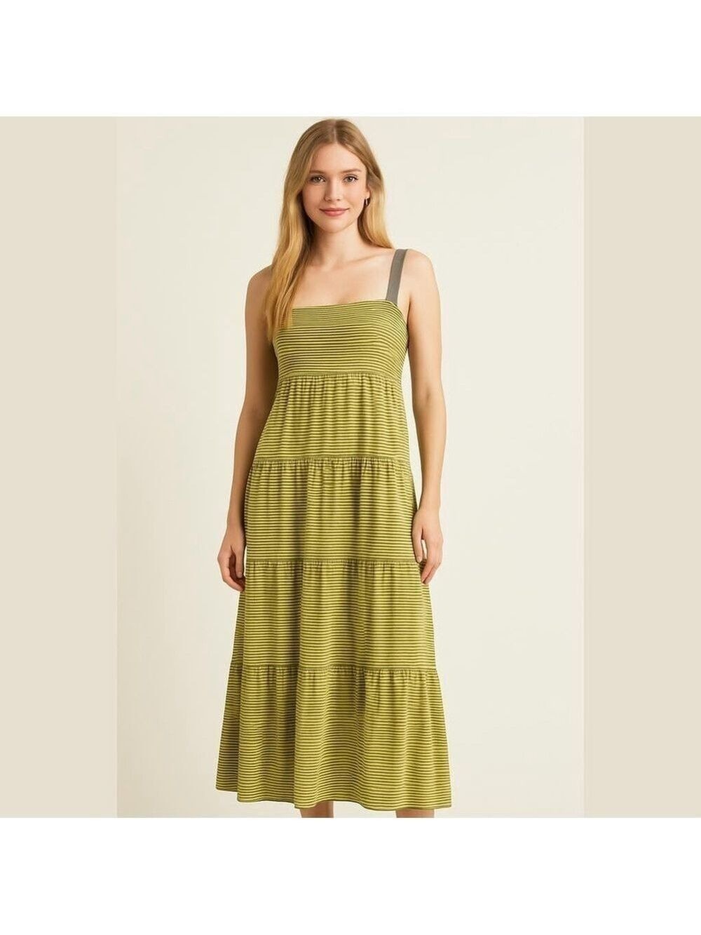 olive green dress old navy Maxi Dress., Size Small, NEW, Green/ Yellow Striped collection:work-dresses